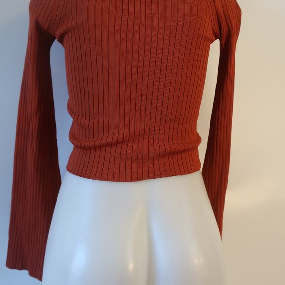 Womens Intermix Rust Ribbed Flare Sleeve Off-The-Shoulder Sweater P US/XS - Picture 9 of 10